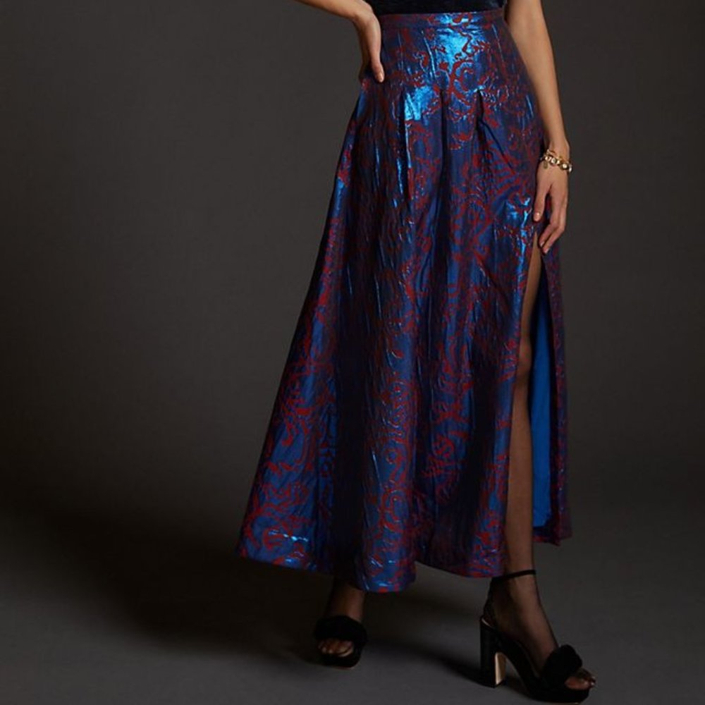 Maeve Pleated Shimmer Maxi Skirt